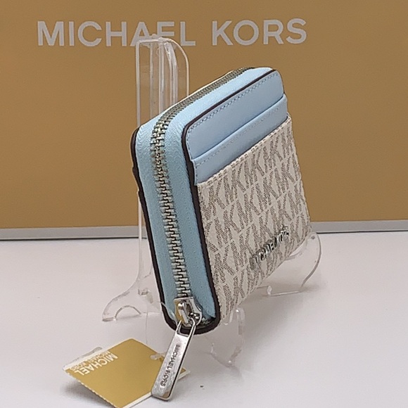 MICHAEL KORS MEDIUM ZIP AROUND CARD CASE VSTA BLUE MULTI SIGNATURE COLOR - Picture 3 of 15
